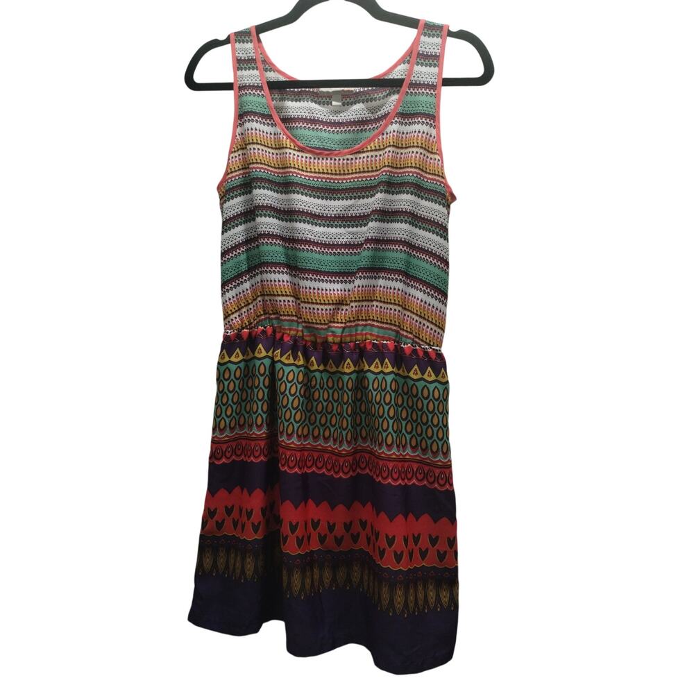 Gianni Bini Women Size Large Colorful Multi-Print Lined Elastic Waist Tank Dress